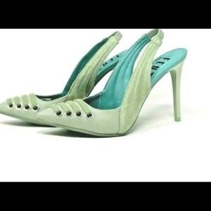 NIB Fenty Puma x Rihanna bok choy smoke green laced high heel sling back pumps